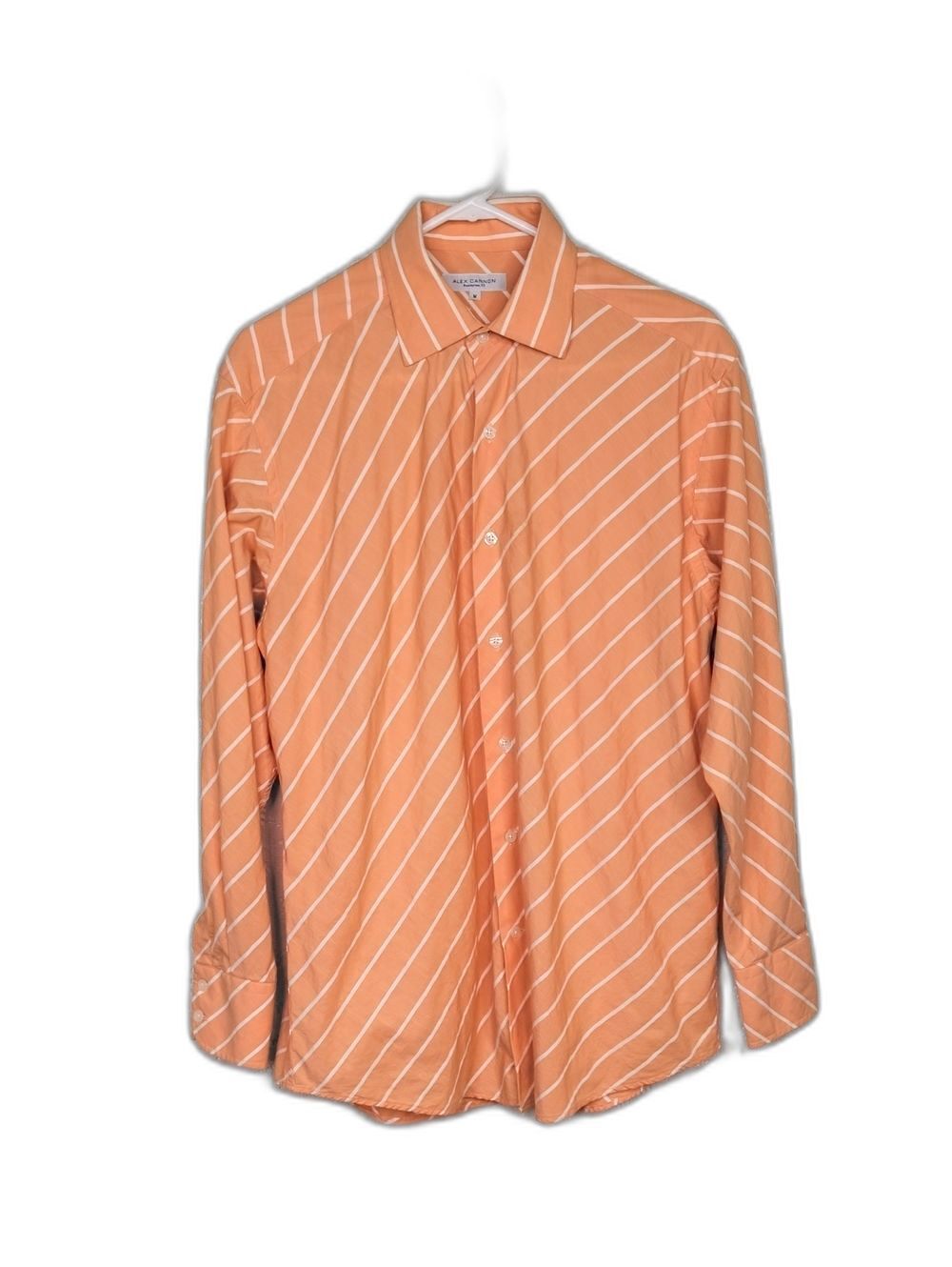 Alex Cannon long-sleeve dress shirt Orange with diagonal White Stripes Medium